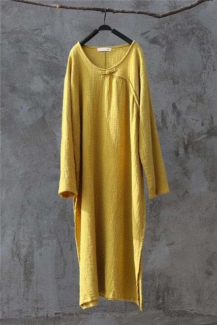 Buddha Trends Dress Yellow / One Size Oversized Linen Maxi Dress  | Zen