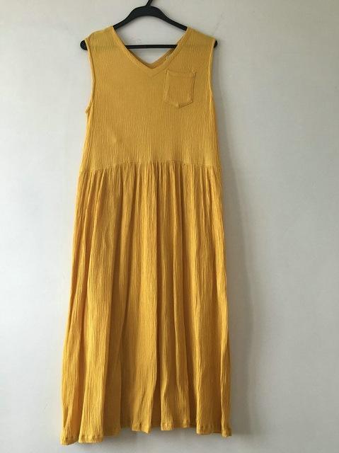 Buddha Trends Dress Yellow / S Empire Cotton and Linen Maxi Dress