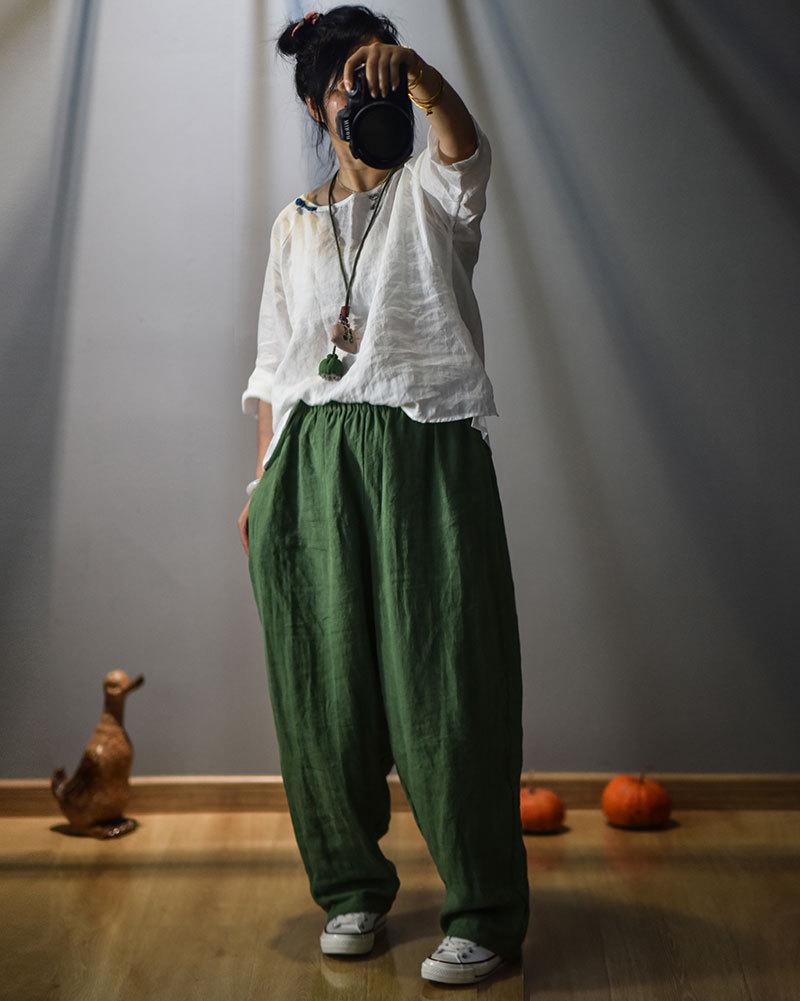Buddha Trends Elastic Waist Linen Trousers | Zen
