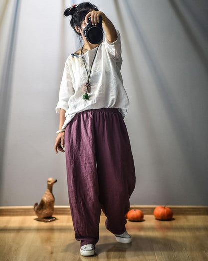 Buddha Trends Elastic Waist Linen Trousers | Zen