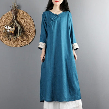 Buddha Trends Fall Cotton Linen Chinese Dress