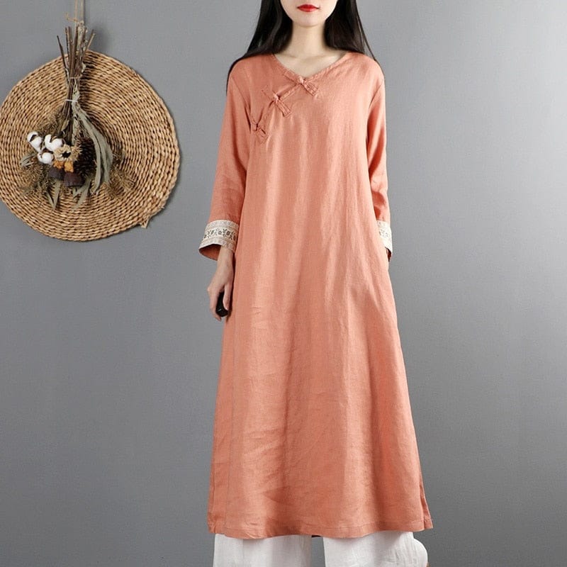 Buddha Trends Fall Cotton Linen Chinese Dress