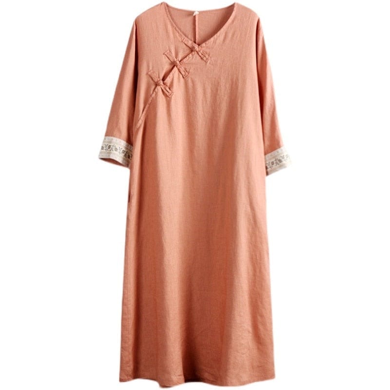 Buddha Trends Fall Cotton Linen Chinese Dress