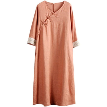 Buddha Trends Fall Cotton Linen Chinese Dress