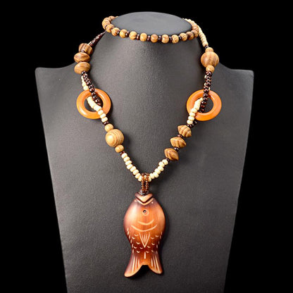 Buddha Trends Fish in the Sea Wooden Necklace