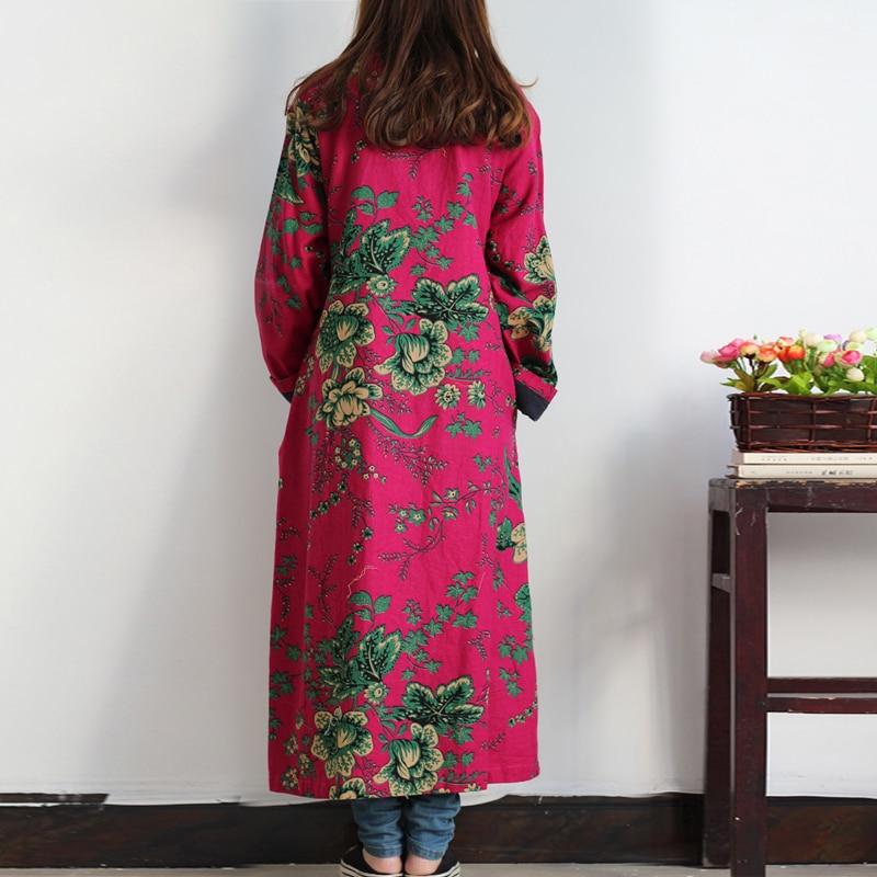 Buddha Trends Floral Chinese Linen Trench Coat