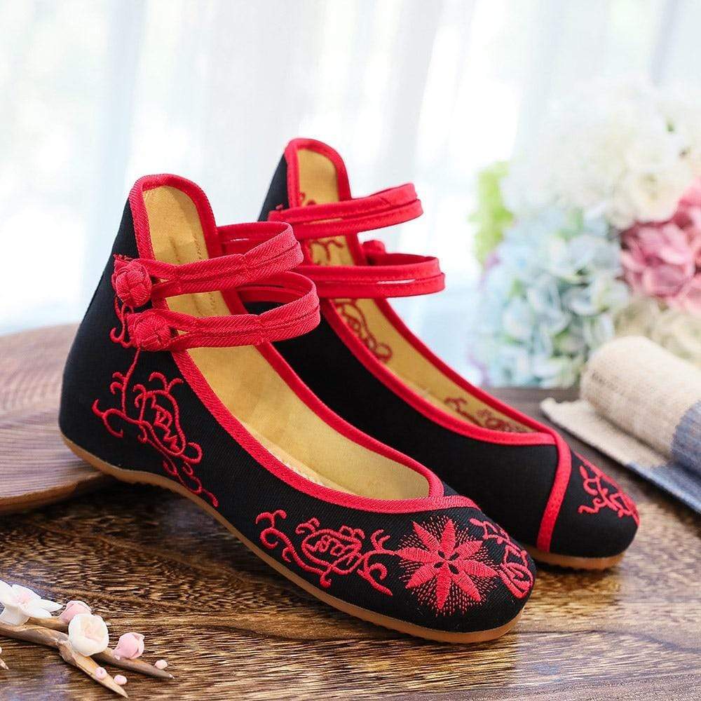 Buddha Trends Floral Embroidered Cotton Linen Flats