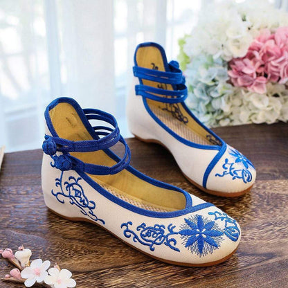 Buddha Trends Floral Embroidered Cotton Linen Flats