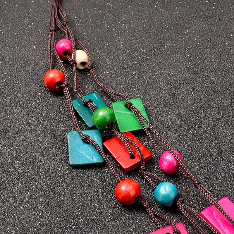 Buddha Trends Geometric Colourful Wooden Statement Necklace