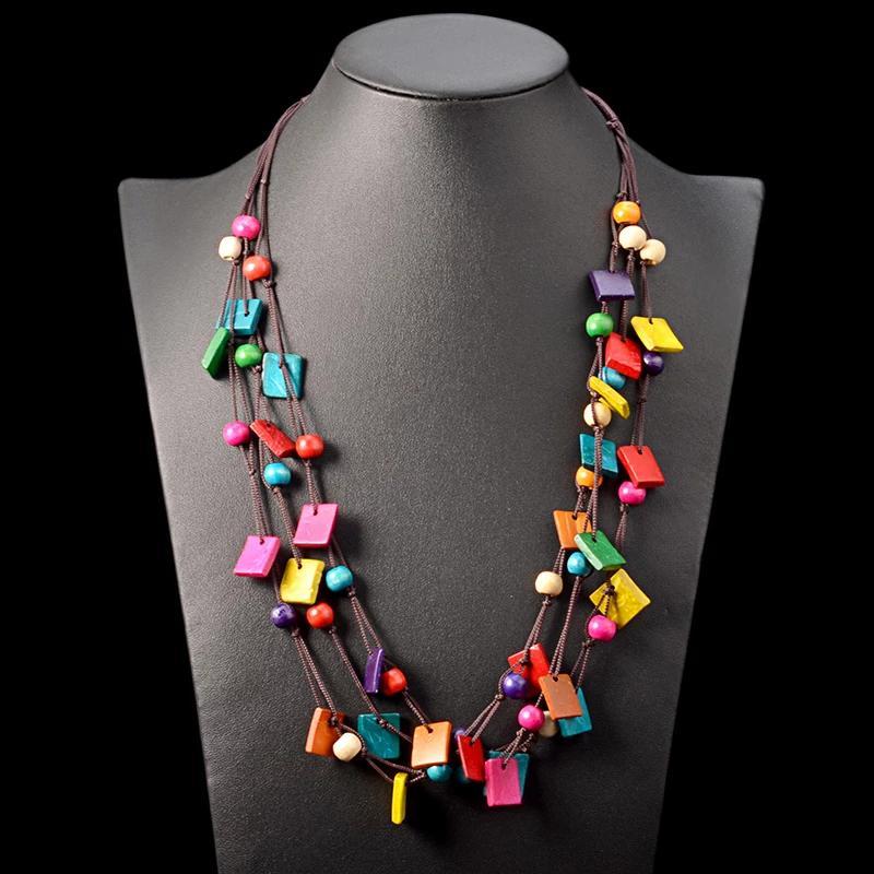 Buddha Trends Geometric Colourful Wooden Statement Necklace