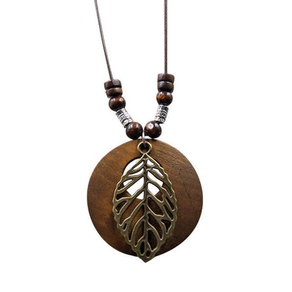 Buddha Trends Geometric Leaf Wooden Pendant Necklace