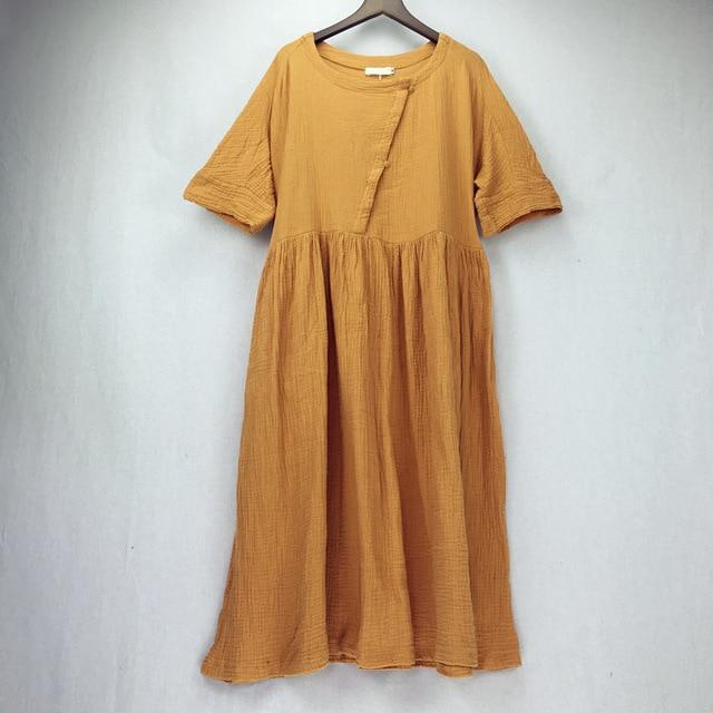 Buddha Trends Gold / M Zen Sunday Plus Size Cotton Linen Dress  | Zen
