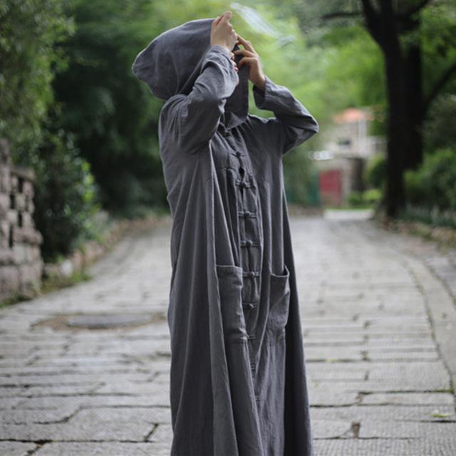 Buddha Trends Gray / One Size Vivid Linen Hooded Trench Coat | Zen