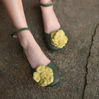 Buddha Trends Green / 7.5 Retro Floral Leather shoes