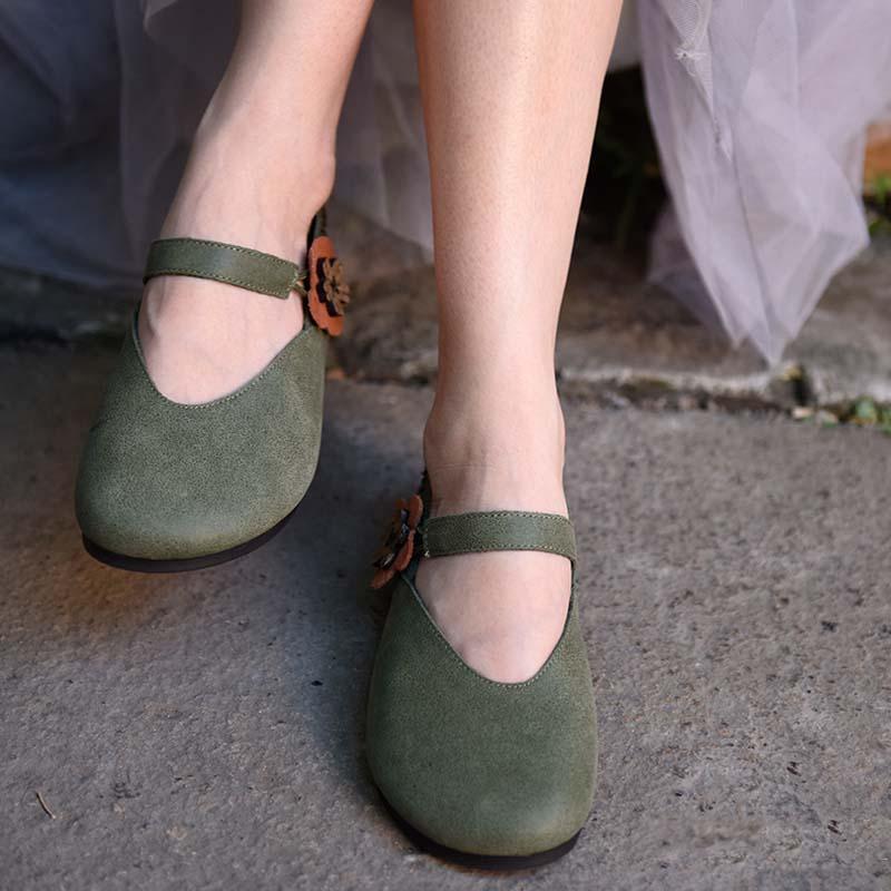 Buddha Trends Green / 9 Handmade Retro Art Leather Shoes