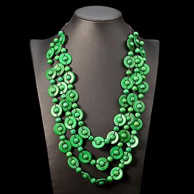 Buddha Trends green Boho Rainbow Wood Beads Statement Necklace