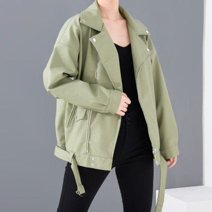 Buddha Trends green / L Oversized Faux Leather Jacket | Millennials