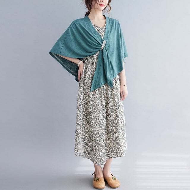 Buddha Trends green / M Naturista Floral 2 Piece Set Dress + Shawl