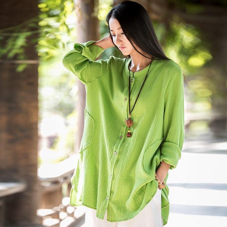 Buddha Trends Green / One Size Button up Cotton and Linen Shirt  | Zen