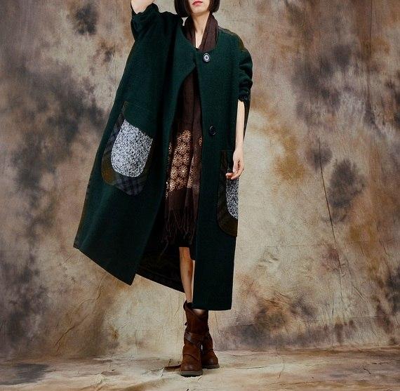 Buddha Trends Green / One Size Lattice Plus Size Wool Coat | Nirvana