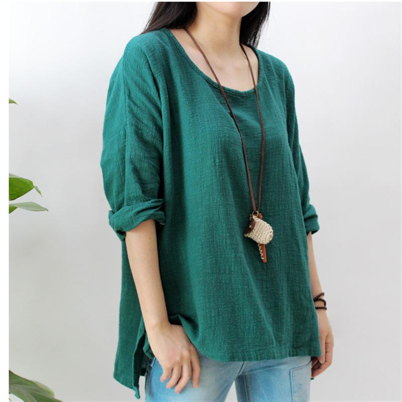 Buddha Trends Green / One Size O Neck Long Sleeve Linen Shirt