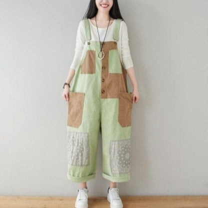 Buddha Trends Green / One Size Patchwork Oversized Denim Overall