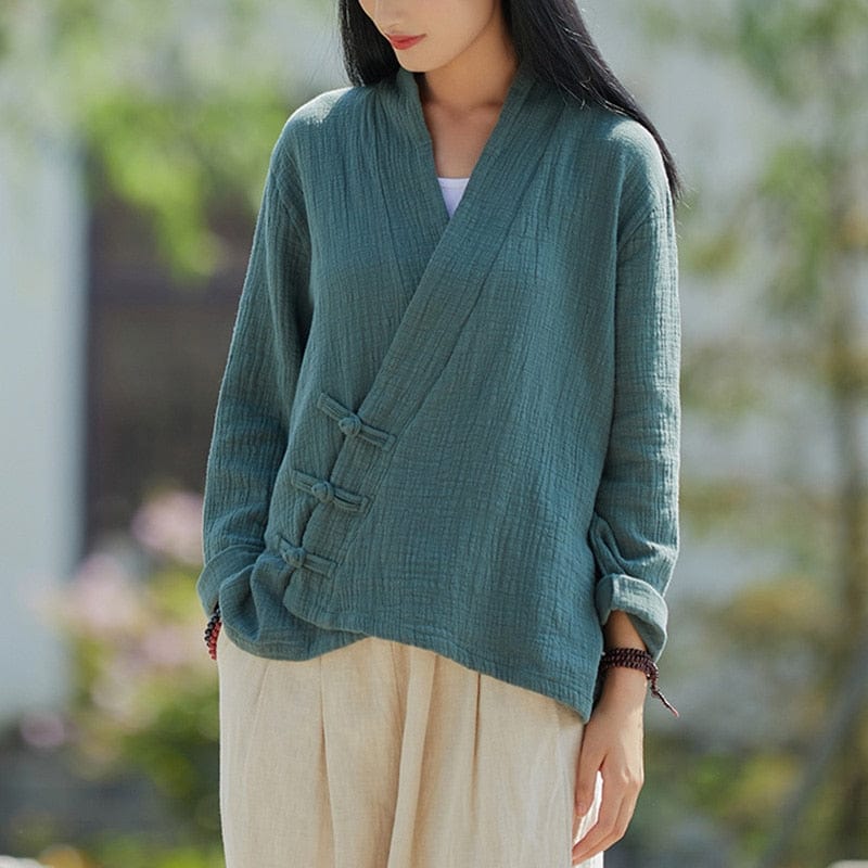 Buddha Trends Green / One Size Yoko Cotton Linen Cardigan | Zen