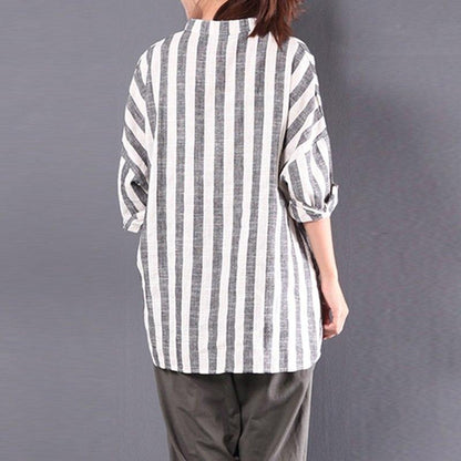 Buddha Trends Grey and White Vertical Striped Shirt  | Zen