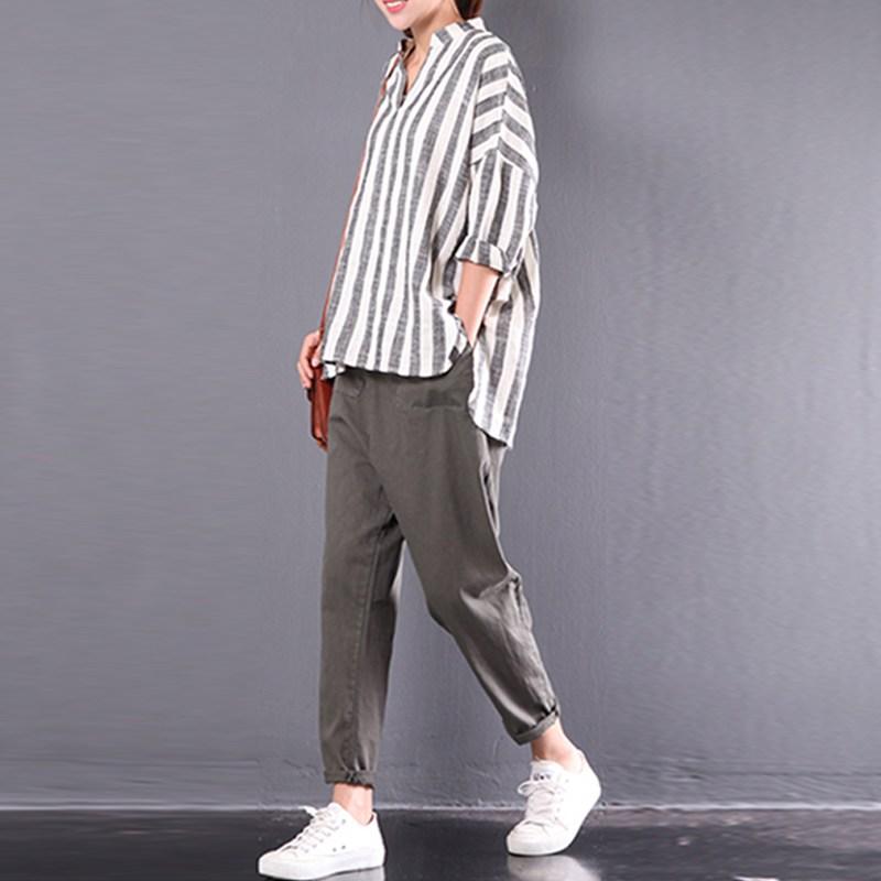 Grey and White Vertical Striped Shirt  | Zen