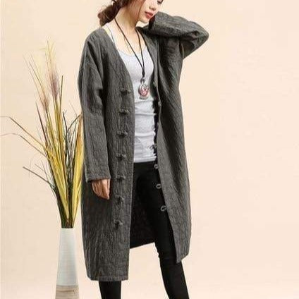 Buddha Trends Grey / One Size Cotton and Linen Button Down Light Coat