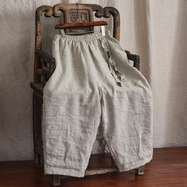 Buddha Trends Harem Pants Beige / One Size Loose Cotton and Linen Harem Pants