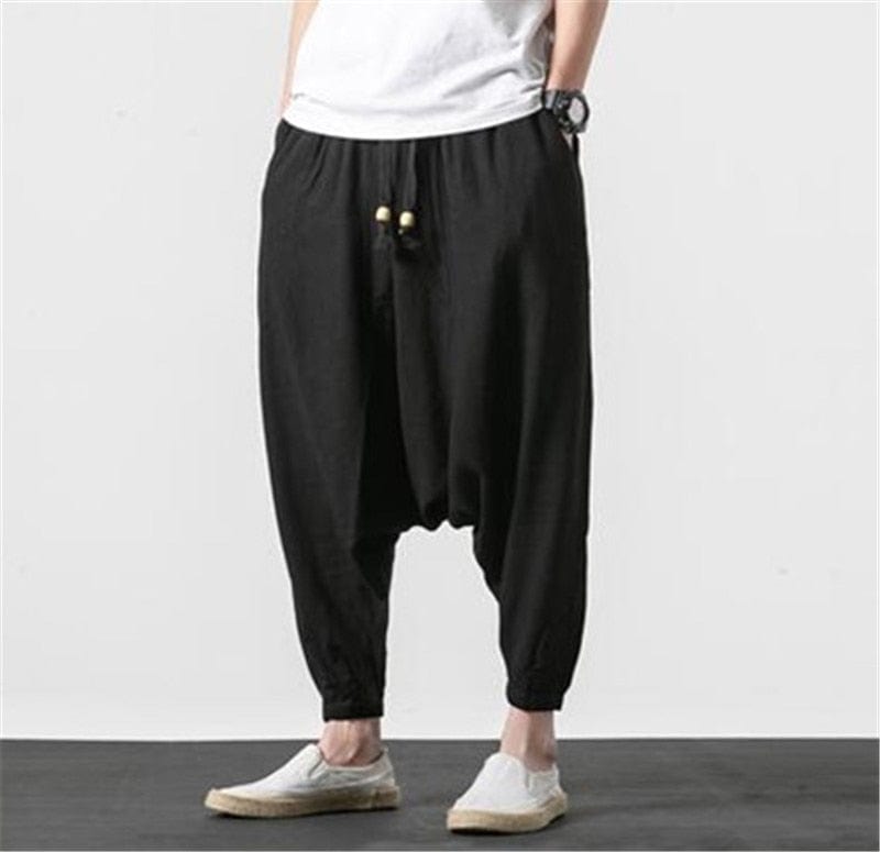 Cotton and Linen Drop Crotch Harem Pants Buddhatrends