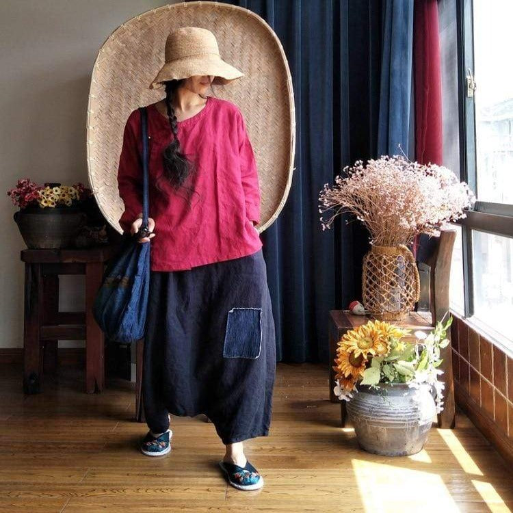 Buddha Trends Harem Pants Dark Blue Linen Pants  | Zen