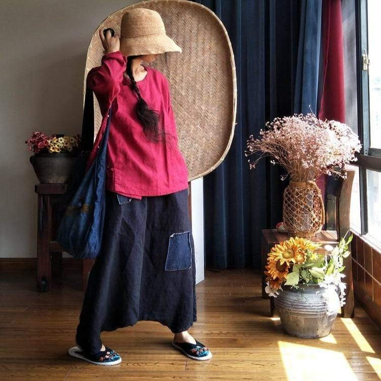 Buddha Trends Harem Pants Dark Blue Linen Pants  | Zen