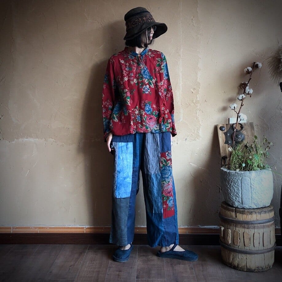 Buddha Trends Harem Pants Floral Patchwork Cotton Linen Pants