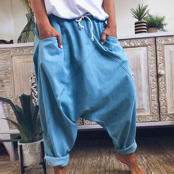 Amazon.com: Women's Harem Pants with Pockets, Maternity Loose Fit Bohemian  Yoga Boho Hippie Aladdin Colorful Printed Harem Pants, Pure Soft 100%  Cotton Casual Fashion Women(Azure Blue) : Clothing, Shoes & Jewelry