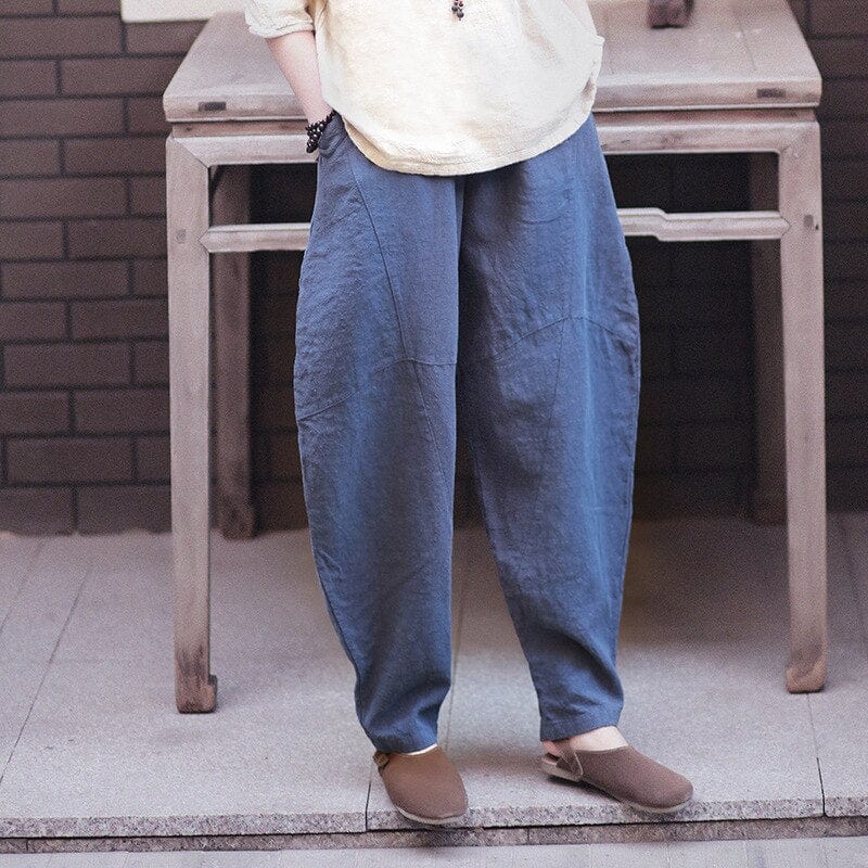 Buddha Trends Harem Pants Navy Blue / One Size Boyfriend Cotton Pants  | Zen