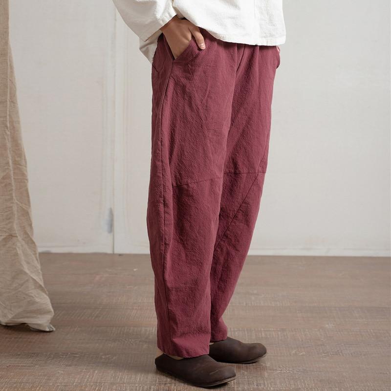 Buddha Trends Harem Pants Red / One Size Cotton and Linen Wide Leg Harem Pants  | Zen