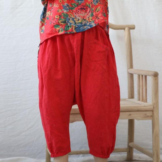 Buddha Trends Harem Pants Red / One Size Cotton Linen Loose Harem Pants | Hippie