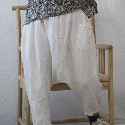 Buddha Trends Harem Pants White / One Size Cotton Linen Loose Harem Pants | Hippie
