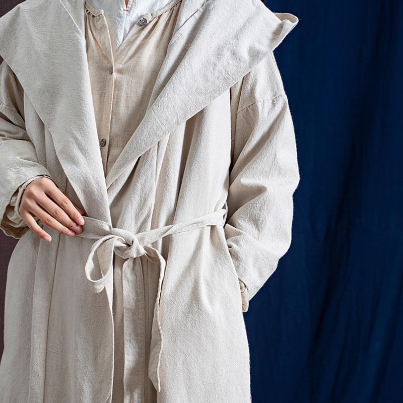 Buddha Trends Hooded Bandage Linen Trench Coat  | Zen