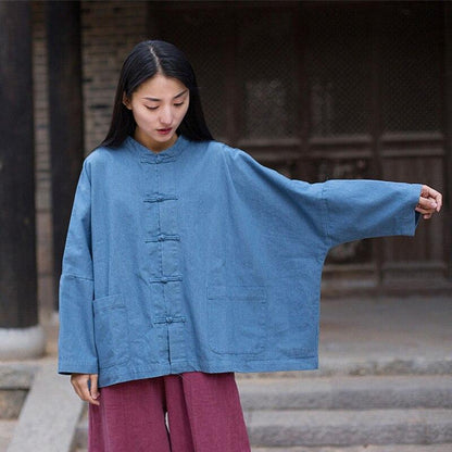 Buddha Trends Jackets Batwing Sleeve Chinese Denim Jacket  | Zen
