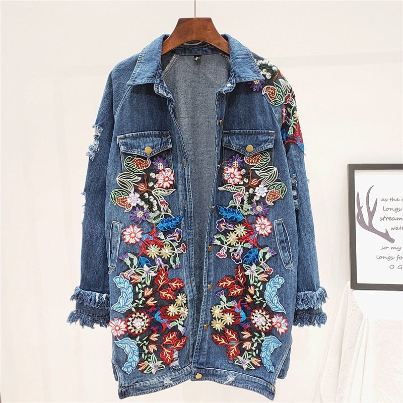 Embellished Denim Jacket, Thai Floral, Size XS