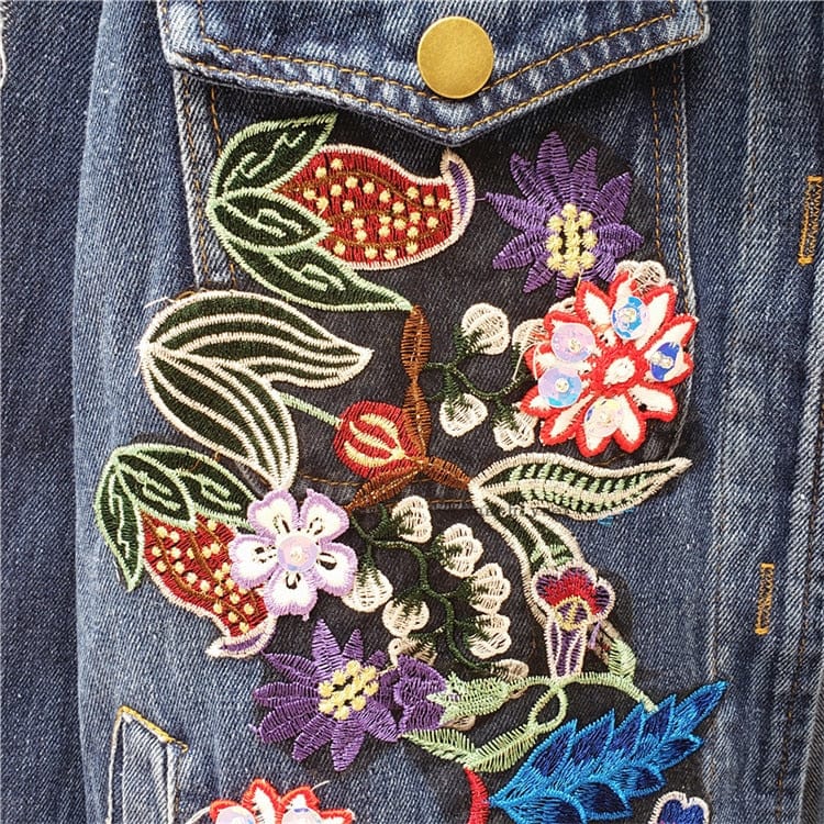 Upcycled denim jacket - tassels and flowers - Folksy