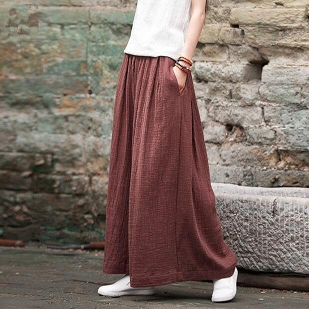 Buddha Trends Jujube Red / M Plus Size Flowy Linen Palazzo Pants  | Zen
