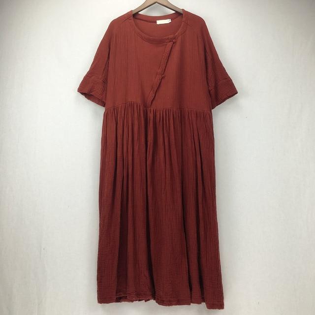 Buddha Trends jujube red / M Zen Sunday Plus Size Cotton Linen Dress  | Zen