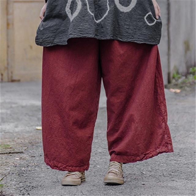 Buddha Trends Jujube red / One Size Loose Linen Palazzo Pants | Lotus