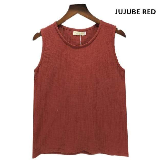 Buddha Trends jujube red / S Cotton and Linen Plus Size Tank Tops