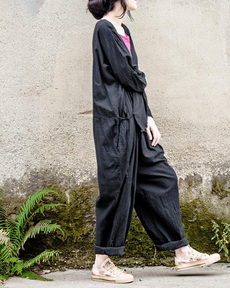 Buddha Trends Jumpsuits Black / One Size Oversized Linen Jumpsuit | Lotus