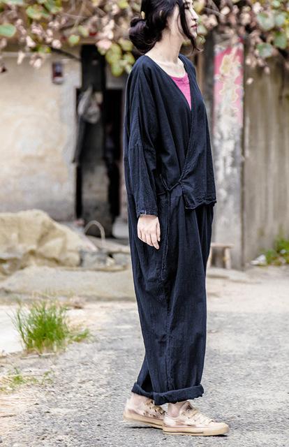 Buddha Trends Jumpsuits Dark blue / One Size Oversized Linen Jumpsuit | Lotus